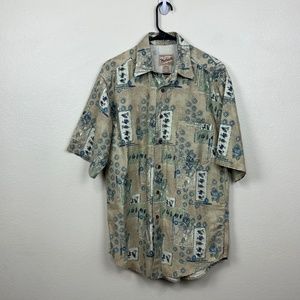 Vintage 90s Woolrich Mens Medium Fly Fishing All Over Print Button Down Shirt